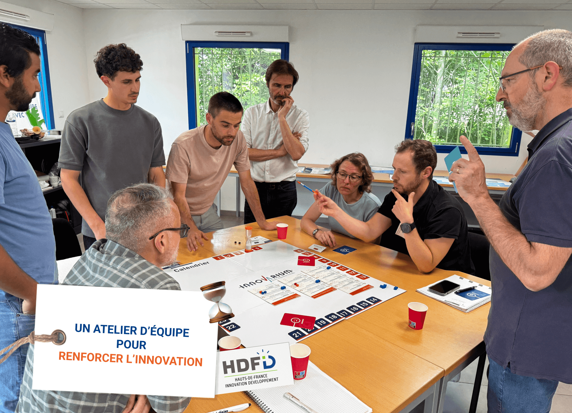 Photo de notre équipe Saint Dizier environnement avec texte "Un atelier d’équipe pour renforcer l’innovation"