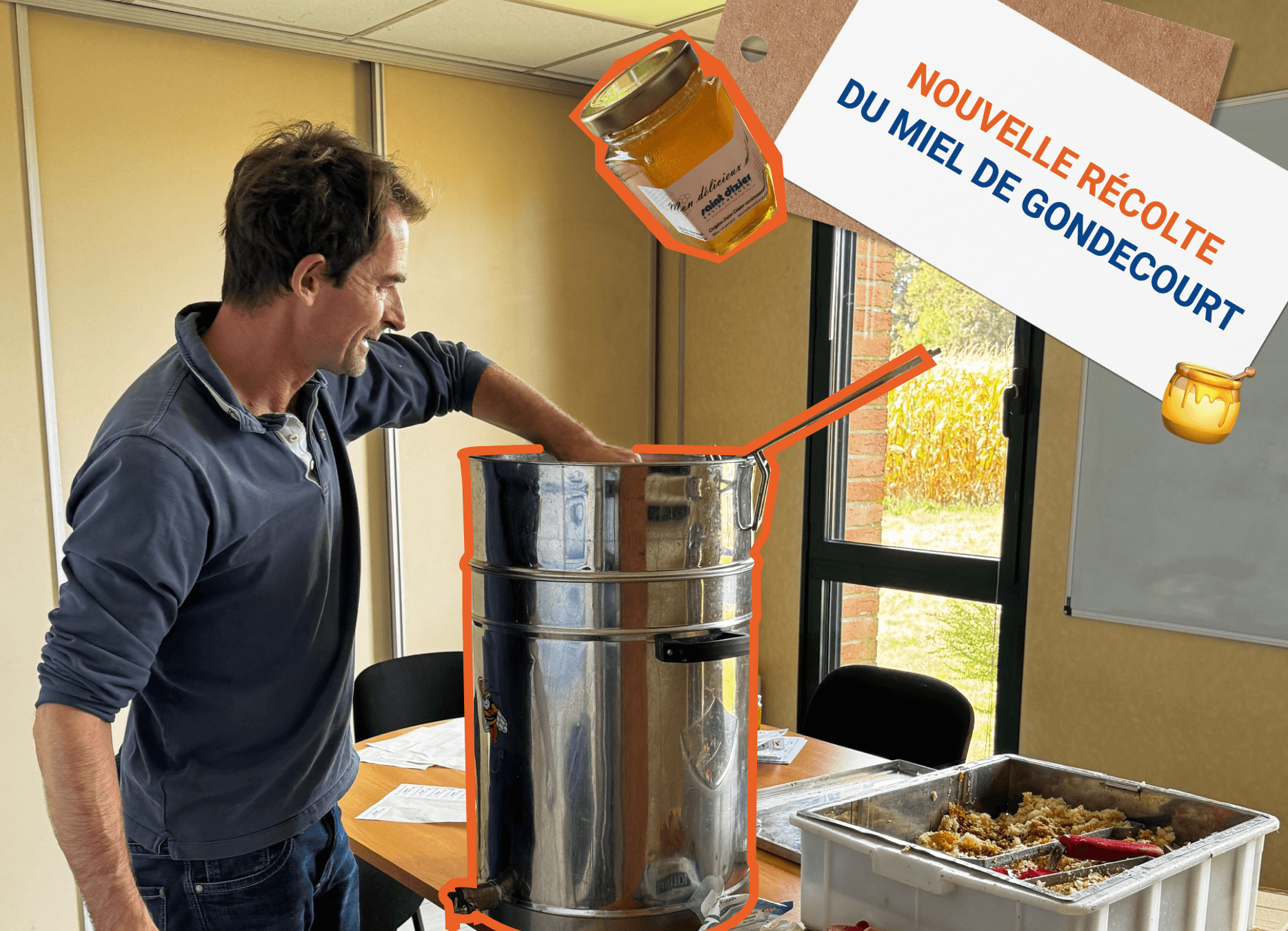 Nouvelle récolte de notre miel chez Saint Dizier environnement avec photo du miel